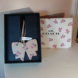 Coach Pink Floral Bow Leather Bag Charm